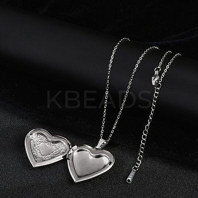 Anti-Tarnish 304 Stainless Steel Heart Locket Pendant Cable Chain Necklaces for Women NJEW-M050-04F-P-1