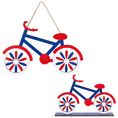 2Pcs 2 Style Independence Day Bicycle Boxwood Home Display Decorations & Pendant Ornaments DIY-GA0004-87-1