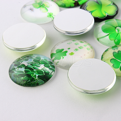 Half Round/Dome Four Leaf Clover Glass Cabochons GGLA-A002-25mm-CC-1