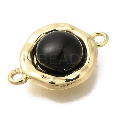Brass Pave Black Glass Half Round Links Connector Charms KK-K388-19G-1