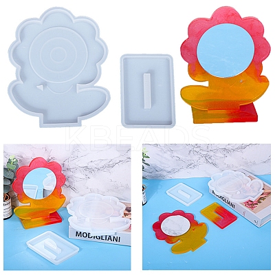 DIY Flower Shape Desk Mirror Frame Silicone Molds DIY-E043-01-1