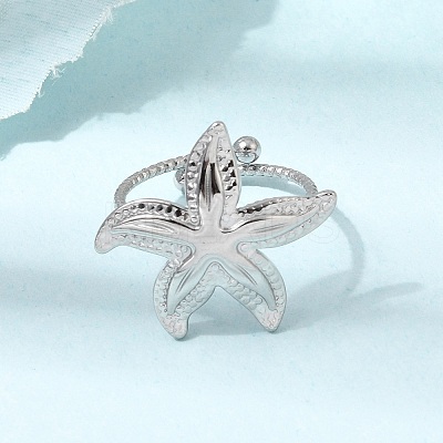 Starfish 304 Stainless Steel Cuff Open Rings for Women RJEW-A105-01P-1
