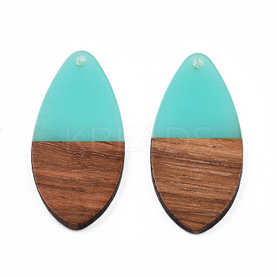 Transparent Resin & Walnut Wood Pendants RESI-N025-032-C04-1