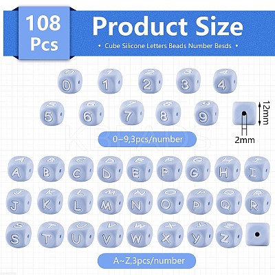 108 Pcs White Cube Silicone Beads Letter Number Square Dice Alphabet Beads with 2mm Hole Spacer Loose Letter Beads for Bracelet Necklace Jewelry Making JX438C-1