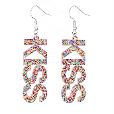 Bling Acrylic Word Kiss Dangle Earrings GIPO-PW0001-017I-1