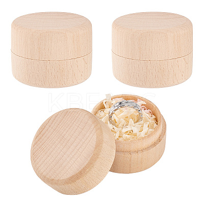 Round Beechwood Jewelry Storage Gift Box with Lid LS-CON-WH0085-57-1
