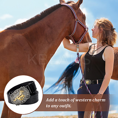 3Pcs 3 Styles PU Leather Men's Chain Belt with Alloy Horse Clasp & Star Bolo Tie & Adjustable Hat Band AJEW-GA0006-64-1