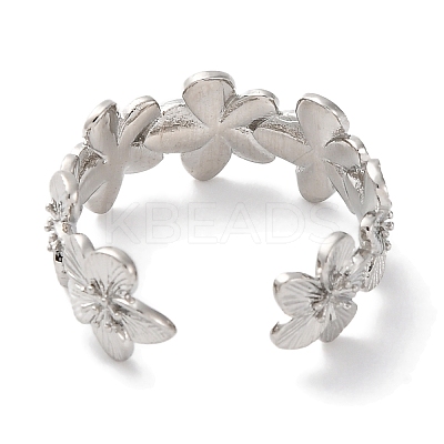 Rack Plating Brass Flower Open Cuff Rings for Women RJEW-S242-01P-A-1