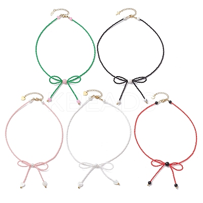 Glass Seed Pendant Necklaces for Women NJEW-MZ00031-1