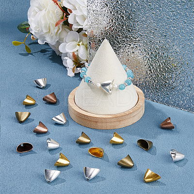 40Pcs 4 Colors Tibetan Style Alloy Triangle Apetalous Bead Cones FIND-DC0003-95-1