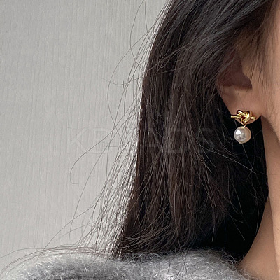 304 Stainless Steel and Glass-based Imitation Pearl Dangle Earrings for Women FS-WG0AE83-01-1