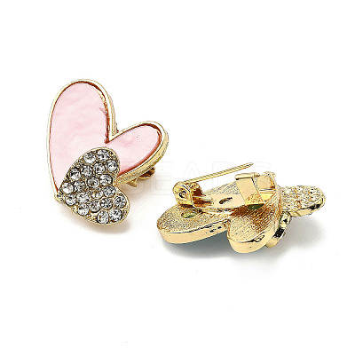 12Pcs 3 Colors Double Heart Alloy Rhinestone Brooches for Backpack Clothes JEWB-A033-01G-1