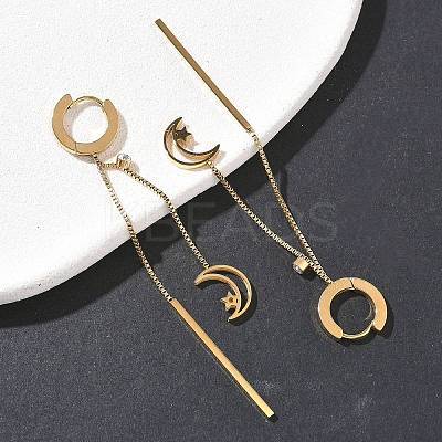 304 Stainless Steel Crystal Rhinestone Moon with Star Tassel Hoop Earrings EJEW-G453-03G-1
