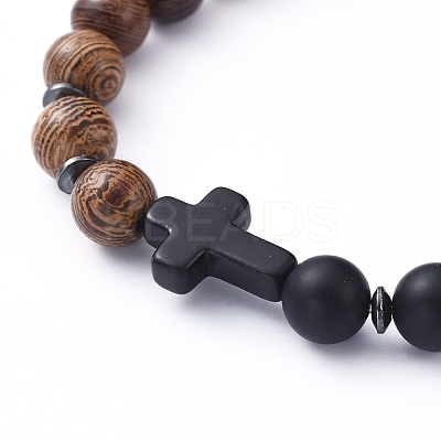 Natural Wood Beads Stretch Bracelets BJEW-JB05231-1