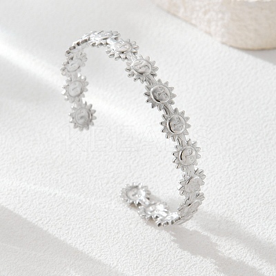 Sun 304 Stainless Steel Link Open Cuff Bangles for Women BJEW-A150-01P-1