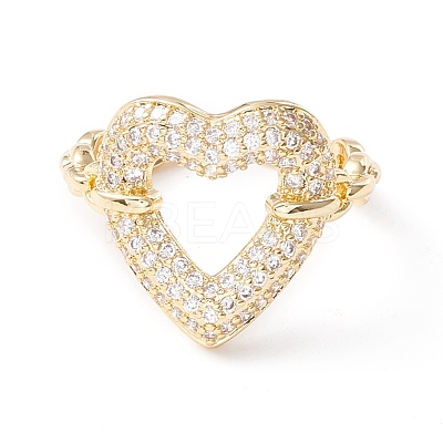 Clear Cubic Zirconia Heart Cuff Ring KK-D067-31G-RS-1