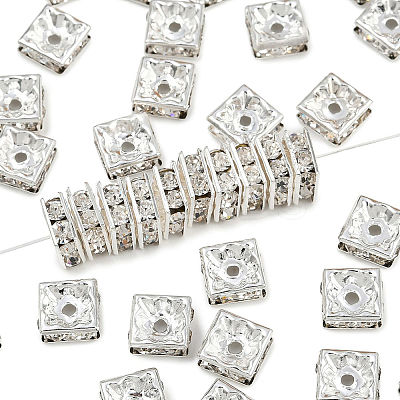 Square Brass Crystal Rhinestone Spacer Beads RB-R031-42-1