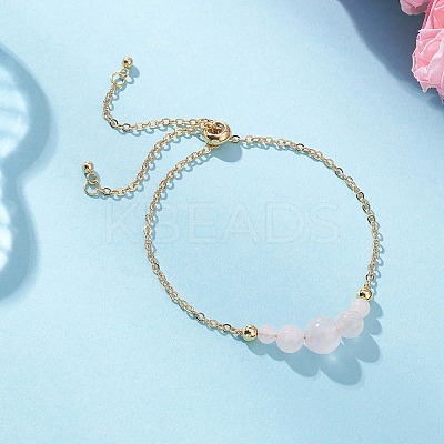 Round Natural Rose Quartz Beaded Bracelats BJEW-JB12806-01-1