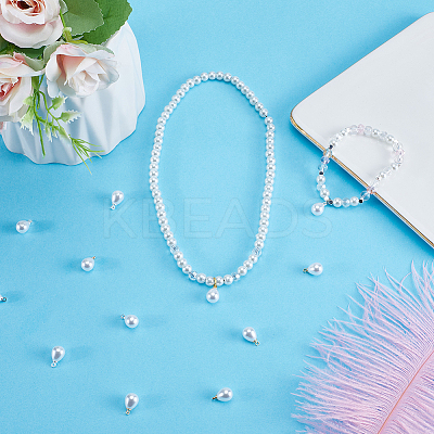 40Pcs 2 Colors ABS Plastic Imitation Pearl Pendants KK-BBC0011-98-1