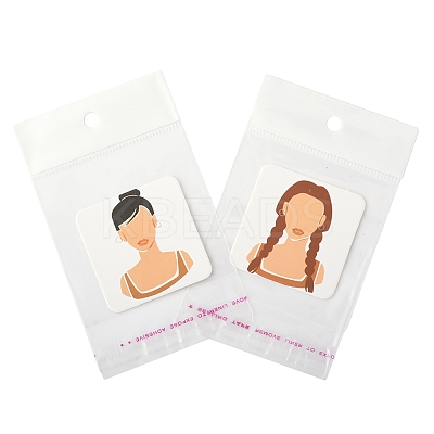 100Pcs 5 Styles Square Girl Print Paper Earring Display Cards CDIS-FS0001-25-1