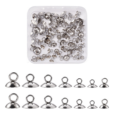 140Pcs 7 Style 304 Stainless Steel Bead Cap Pendant Bails STAS-CD0001-12-1