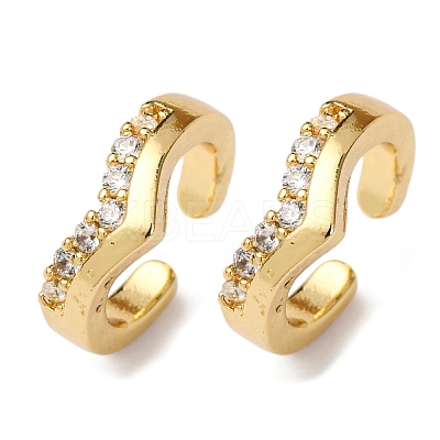 Brass Micro Pave Clear Cubic Zirconia C-Shaped Cuff Earrings EJEW-D328-09G-03-1