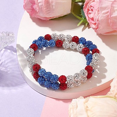 8mm Round Polymer Clay Rhinestone Wrap Bracelets BJEW-JB10480-1
