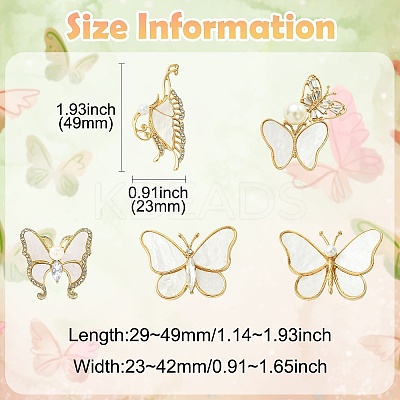 5Pcs 5 Styles Butterfly Alloy Rhinestone Brooches JEWB-CJ0001-33-1
