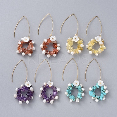 Chip Natural & Synthetic Gemstone Dangle Earrings EJEW-JE03977-1
