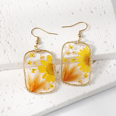 Resin & Dried Flower Rectangle Dangle Earrings FS-WG21EF9-01-1