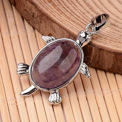 Tortoise Platinum Tone Brass Amethyst Pendants G-F265-01I-1