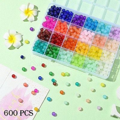 600Pcs 24 Colors Baking Paint Imitation Jade Glass Round Beads DGLA-YW0001-31-1