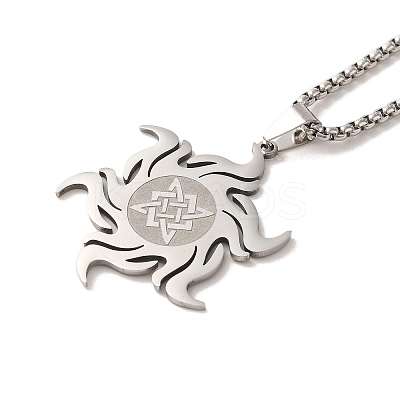 Non-Tarnish 201 Stainless Steel Sun with Knot Pendant Necklaces NJEW-P293-07P-1