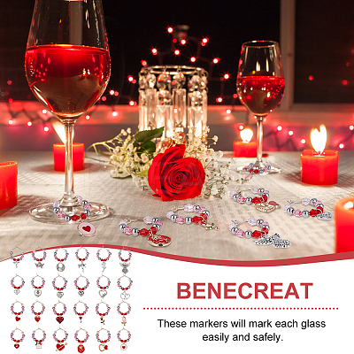 Valentine's Day Theme Alloy Enamel & 304 Stainless Steel & Plastic Wine Glass Charms AJEW-AB00080-1