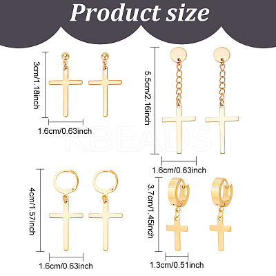 24Pcs 12 Style 304 Stainless Steel Cross Drop Earrings EJEW-AN0003-52-1