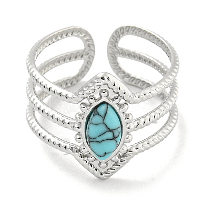 304 Stainless Steel Synthetic Turquoise Cuff Rings G-Z056-03P-03-1