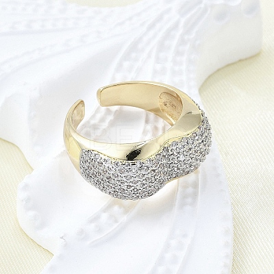 Brass Micro Pave Clear Cubic Zirconia Cuff Rings for Women RJEW-G347-12GP-1