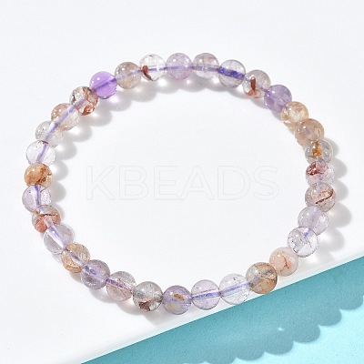 Natural Lodolite Quartz Round Beads Stretch Bracelets for Women BJEW-Z158-03K-04-1