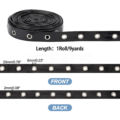 9 Yards Imitation Leather Ribbon with Platinum Plated Alloy Eyelets OCOR-AR0001-64A-1