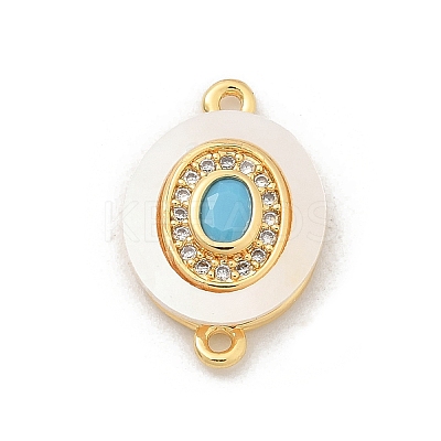 Brass Micro Pave Clear Cubic Zirconia & Shell Connector Charms KK-M303-03G-05-1