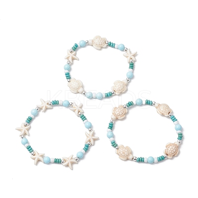 3Pcs Dyed Synthetic Turquoise & Natural Howlite Beads Bracelets for Women BJEW-JB11794-1