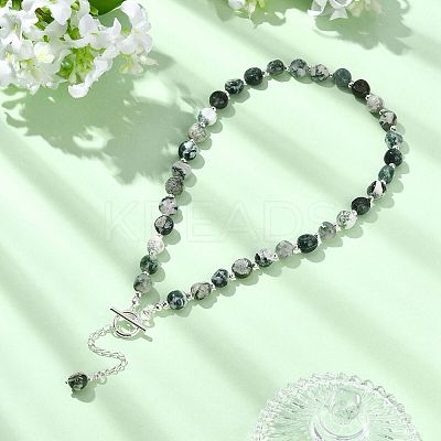 Natural Tree Agate and 304 Stainless Steel & Brass Finding Necklaces NJEW-JN06198-1