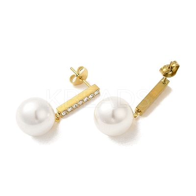 Ion Plating(IP) Stainless Steel Inlay Rhinestone & Imitation Pearl Stud Earrings for Women EJEW-M024-02G-1