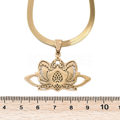 201 Stainless Steel Chakra Lotus Flower Hollow Pendant Necklaces NJEW-K283-29G-1