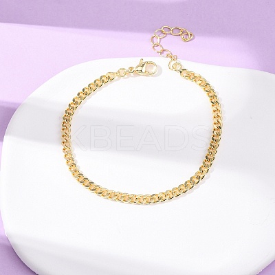 Brass Curb Chain Bracelets for Women BJEW-C140-15G-1