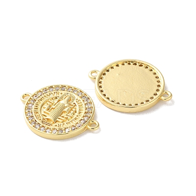 Rack Plating Brass Cubic Zirconia Saint Benedict Connector Charm KK-C084-01E-G-1