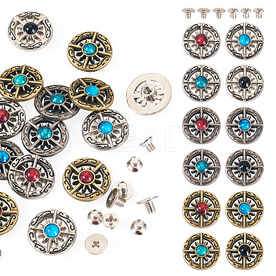 24 Sets 12 Colors Alloy Synthetic Stone Beads Buttons BUTT-TA0001-22-1