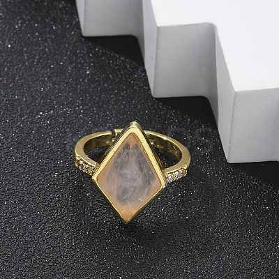 Rhombus Natural Rose Quartz Finger Rings RJEW-B113-01G-06-1