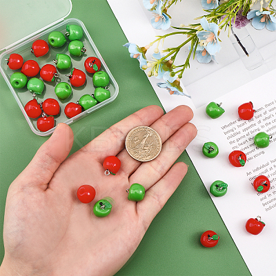 36Pcs 2 Colors Opaque Apple Resin Charms RESI-CA0001-54-1