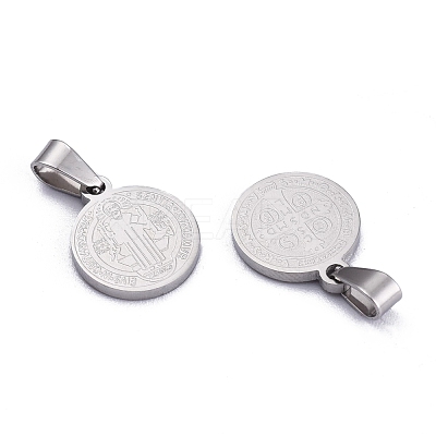 Non-Tarnish Flat Round with San Benito & Word 304 Stainless Steel Charms X-STAS-I036-03C-1